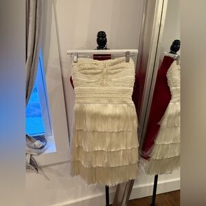 PatBO Cream Fringe Mini Dress